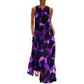 longue d'été sans manches à motif léopard violet et sequins, style décontracté, idéale pour la plage.