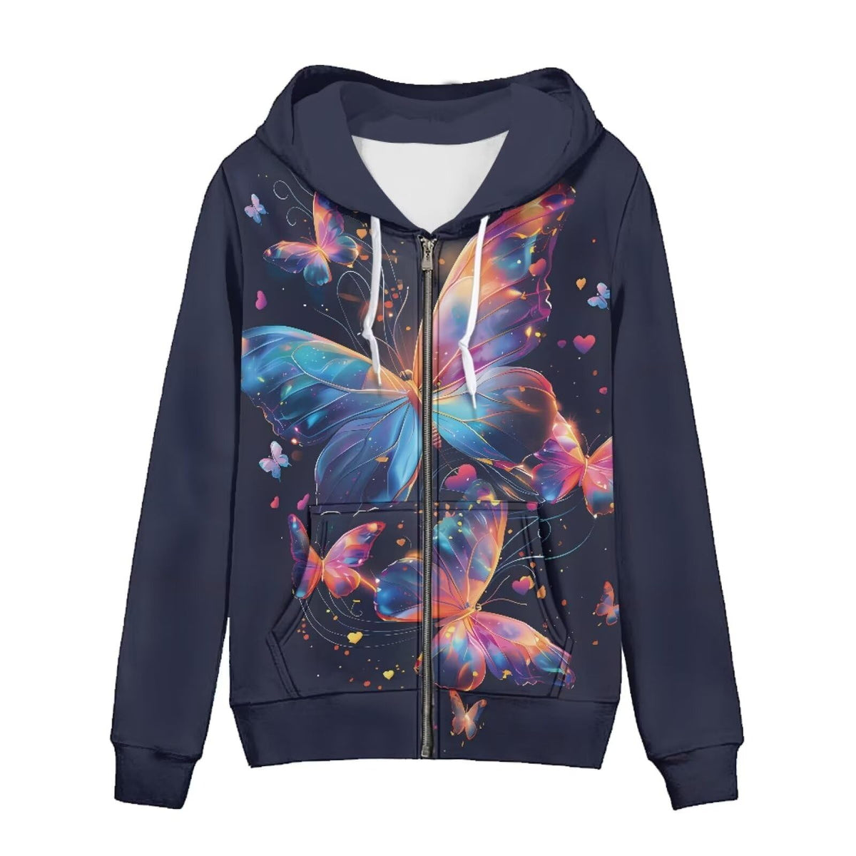 à capuche papillon pour femme, pull zippé, sweat à capuche doux et brossé, idéal pour la randonnée, le vélo et le yoga, automne-hiver, taille 2XL.
